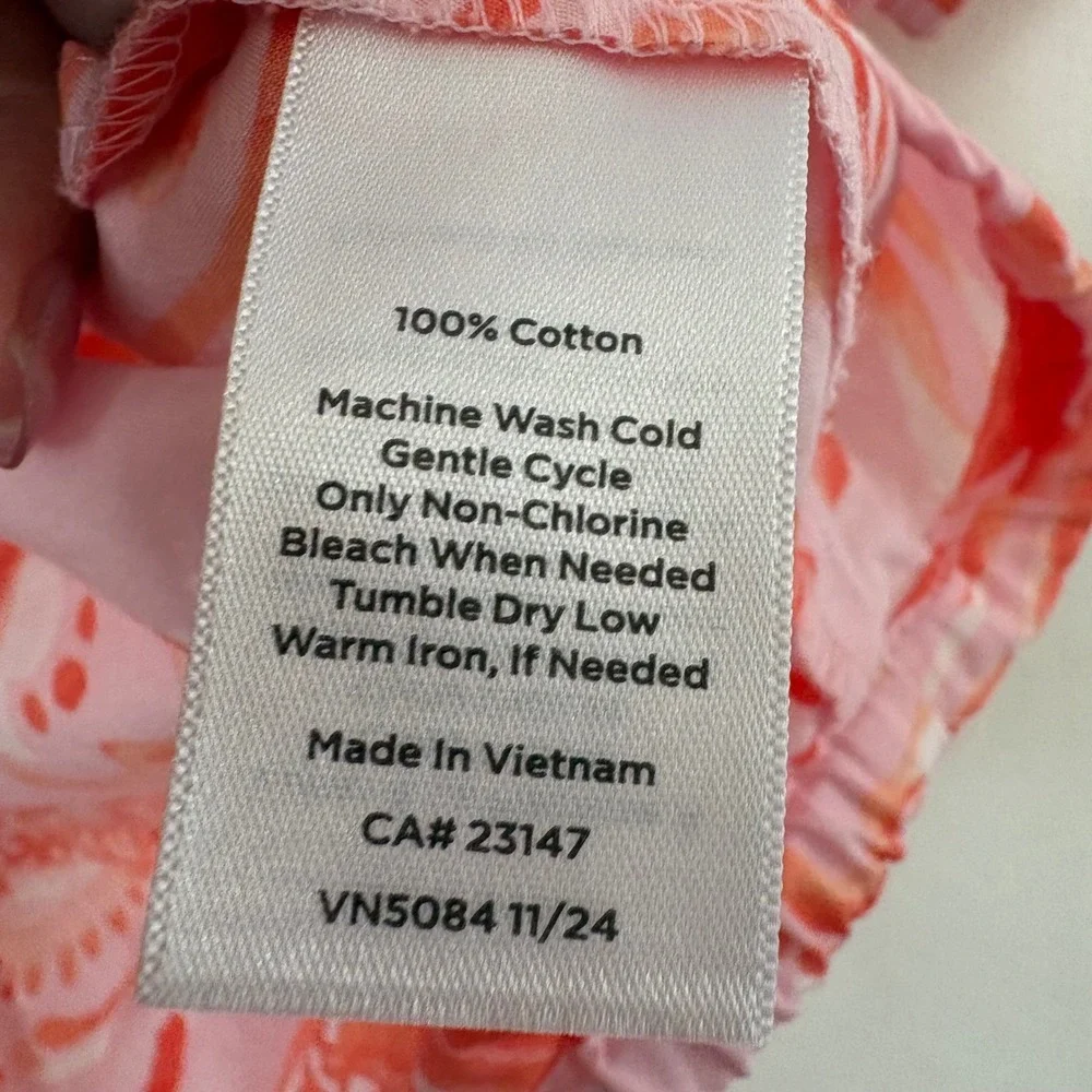 Talbots Poplin Drawcord Hem Top Jacobean Fantasia Pink Floral Tropical P Petite - Picture 4 of 6